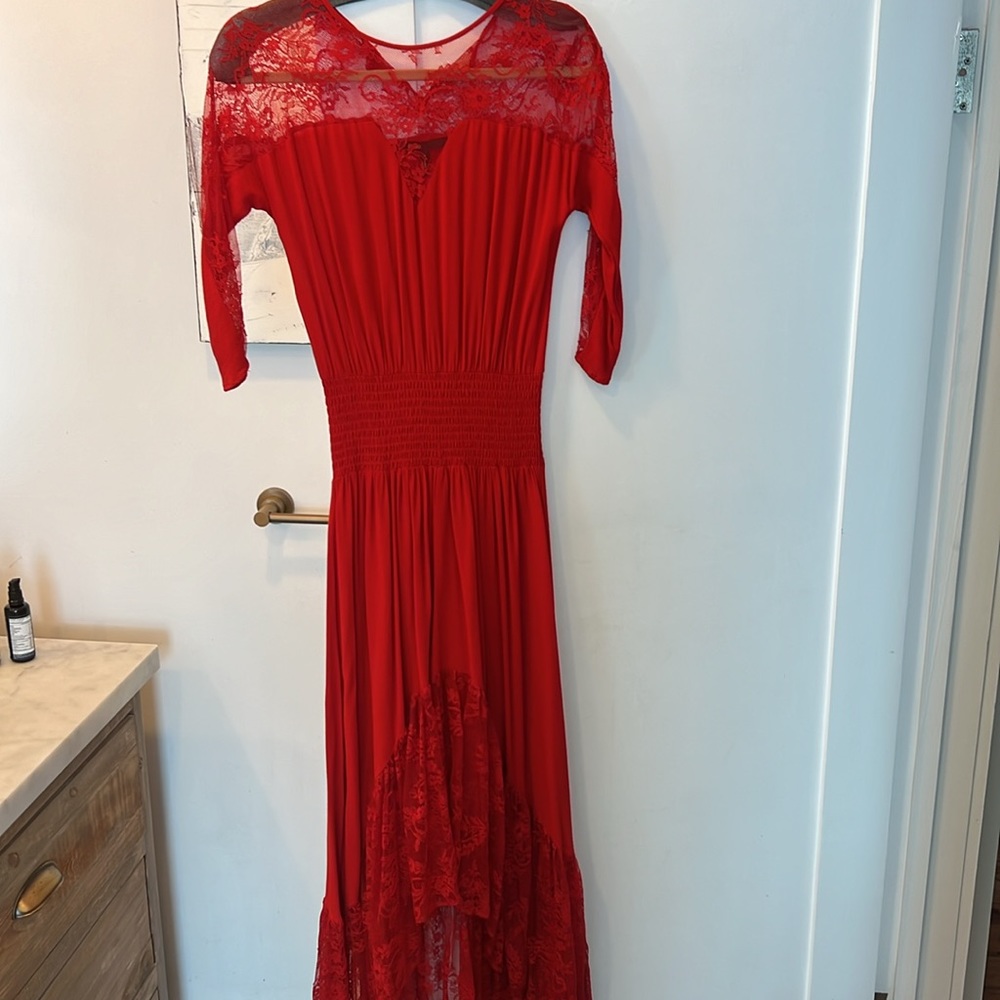 MAJE LONG MAXI DRESS WITH LACE DETAIL SIZE 1